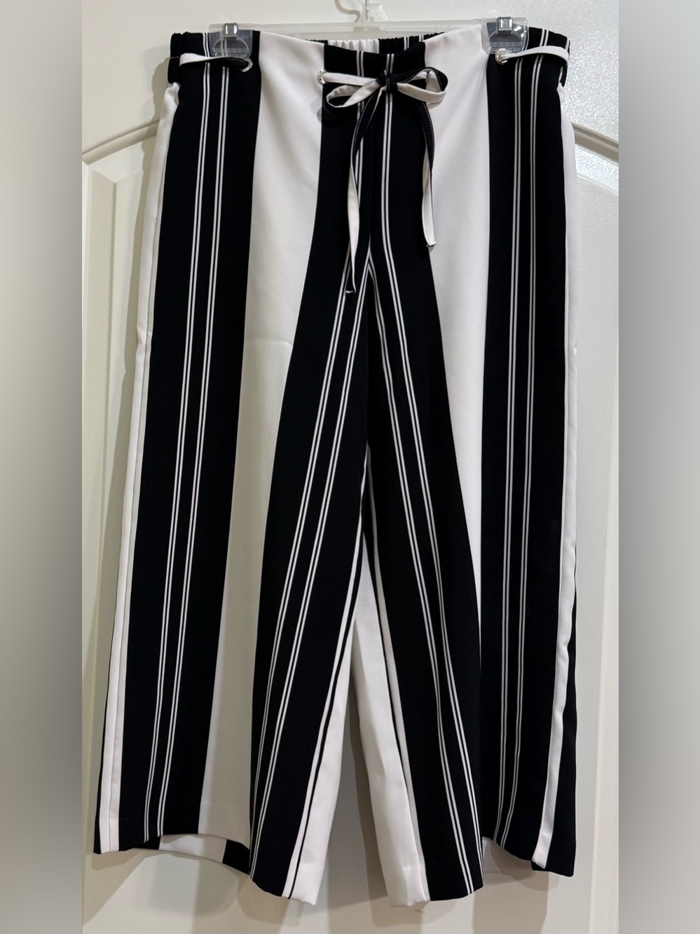 Attyre Black & White Vertical Stripe Wide-Leg Pants